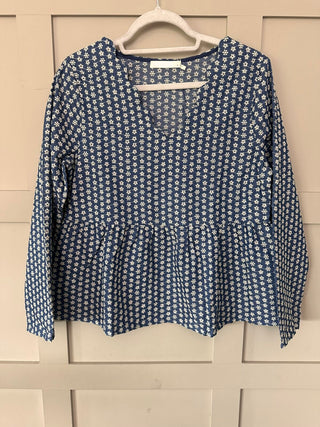 Celeste Long Sleeved Floral Top - Denim Blue