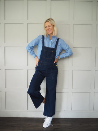 Hudson Cropped Denim Dungarees - Dark Blue