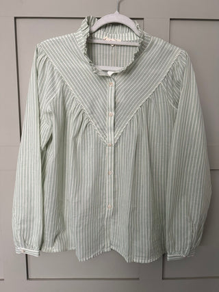 Salu Cotton Blouse - Green/Off White Stripes
