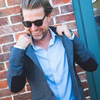 Men’s Jude Herringbone Wool Blazer with Hand Block Printed Lining - Navy/Grey