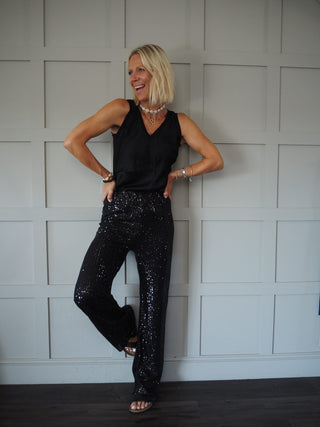 Festival Party Wide Leg Sequin Trousers - Green