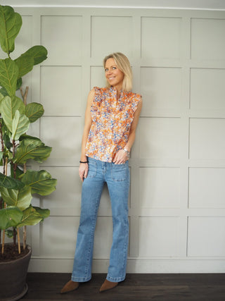 Rachel Blouse with Cap Sleeves - Floral Orange