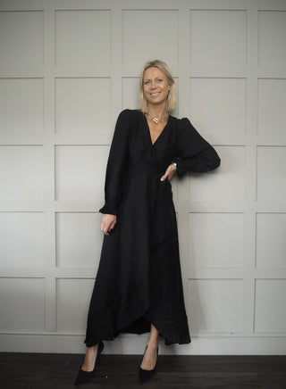 Taisy Maxi Dress with Wrapover Skirt by Frnch - Black