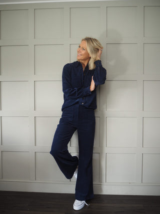 Zely Wide Leg Corduroy Trousers by Frnch - Powder Blue