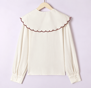 Felsted Blouse with Embroidered Peter Pan Collar - Navy Blue, Olive, Off White