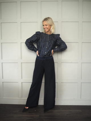 Martina Trousers - Navy with Contrasting Navy Satin Side Stripe