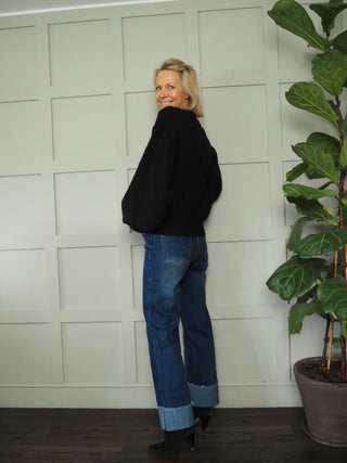 Hope Balloon Sleeve Round Neck Jumper by Moss Copenhagen - Black, Cocoa and Ecru