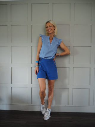 Artie Button Front Shorts - Royal Blue