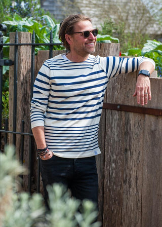 Men’s Samuel Cotton Striped Jumper - Off White and Navy