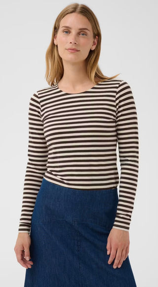 Nemajas Long Sleeve Stripe T Shirt - Ecru/Mole, Grey/Navy