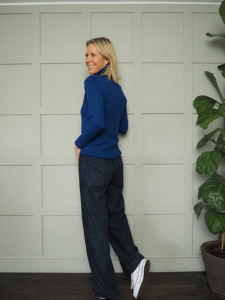 Lola Ribbed Polo Neck - Pink, Turquoise and Winter White