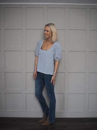 Sophia Short Sleeved Top by Grace &amp; Mila - Cream/Yellow Stripe