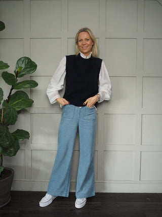 Zely Wide Leg Corduroy Trousers by Frnch - Powder Blue