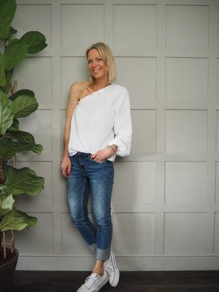 Debi One Shoulder Cotton Top - Black, Coral, White