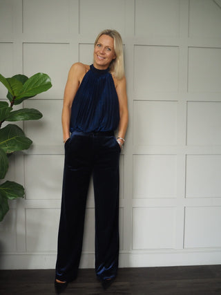 Yeva Pleated Halterneck Top - Black