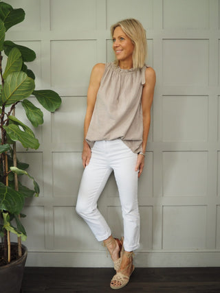 Verity Sleeveless Top with Tie Shoulder Detail - Baby Pink,  Black, White