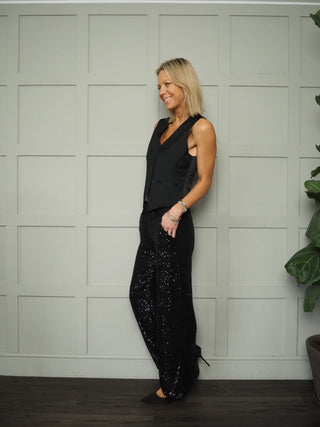 Nickoli Sequin Trousers - Black, Champagne, Gold
