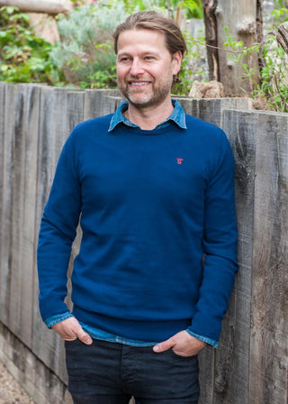 Men’s Rudy Round Neck Cotton Jumper - Stone with Logo