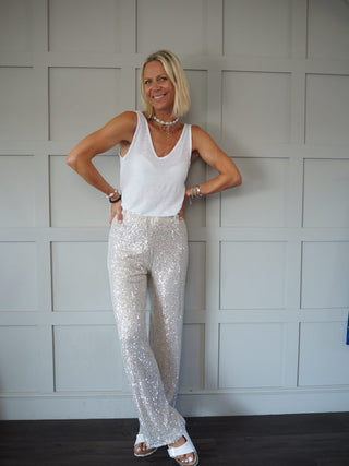 Festival Party Wide Leg Sequin Trousers - Green