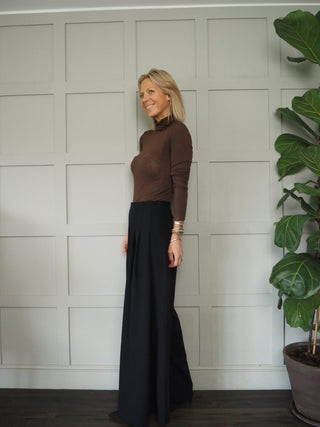 Luzo Cashmere Mix Polo Neck - Chocolate, Grey and Winter White