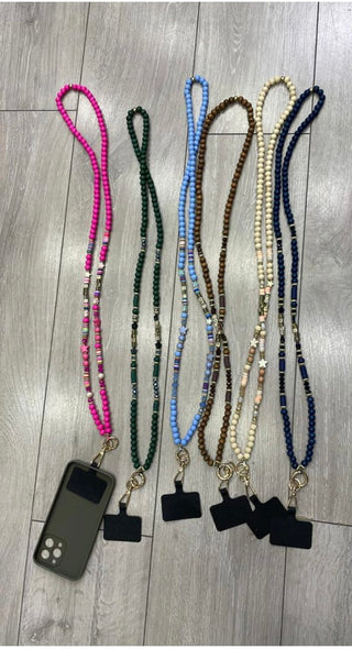 Crossbody Wooden Beaded Phone Cord - Sand