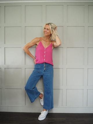 Pops Camisole Button Front with Gold Piping - Navy Blue