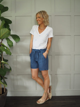 Meme Linen Shorts - Green, Stone