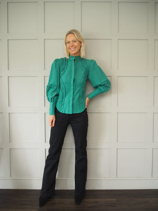 Christa Cotton Blouse with Frill Detail - Bright Green