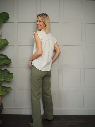 Quel High Waisted, Flared Cotton Jeans - Khaki