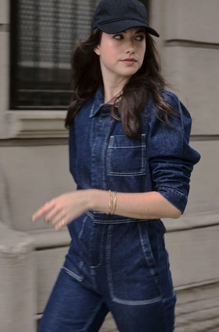 Lorna Organic Cotton Mix Jumpsuit, Slightly Cropped Straight Leg by Seventy Mochi - Ecru and Dark Vintage