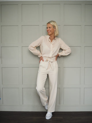 Florentine Checked Blouse by Frnch - Off White/Sand