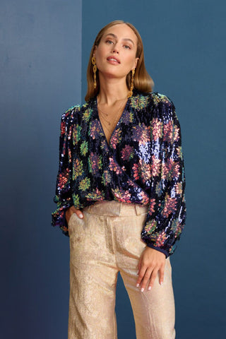 Stardust Wide Leg, Lined Trousers with Side Pockets by Pom Amsterdam - Gold, Violet