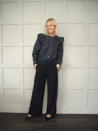 Martina Trousers - Navy with Contrasting Navy Satin Side Stripe