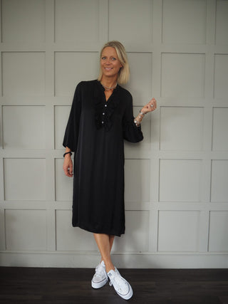 Damson Dress with Ruffles - Black