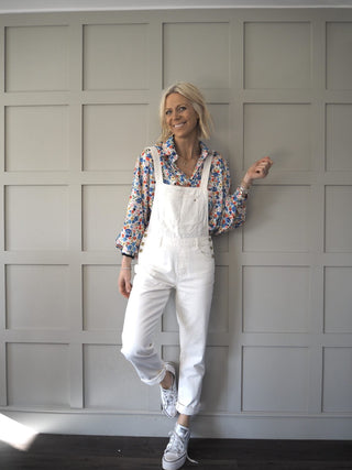 Denim Dungarees - Ecru