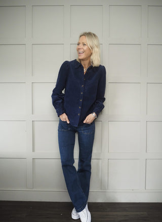 Baya Long Sleeve Corduroy Blouse by Frnch - Navy Blue