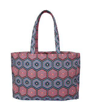 Beach Bag, Shopper, Tote Hexagonal Print - Pink/Navy