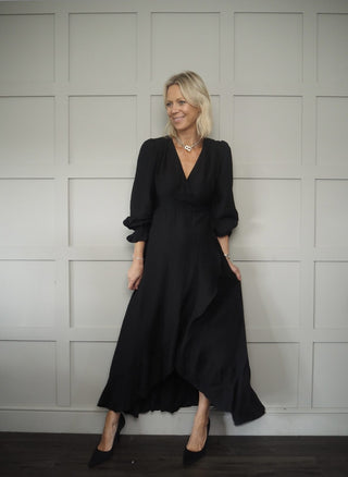 Taisy Maxi Dress with Wrapover Skirt by Frnch - Black