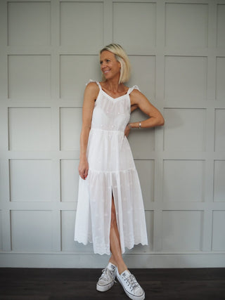 India Dress - White with Broderie Anglaise
