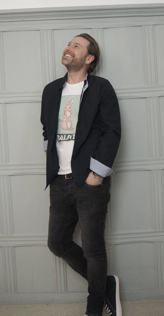 Men's Cotton Striped Collar and Cuff Shirt - Navy Blue