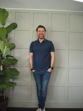 Men’s Sun Short Sleeved Cotton Polo Shirt by Thinking Mu - Navy Blue