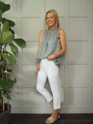 Verity Sleeveless Top with Tie Shoulder Detail - Baby Pink,  Black, White