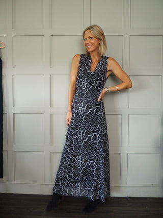 Wazi Leopard Print Dress - Camel, Grey