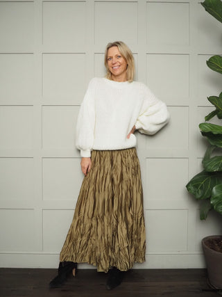 Houla Round Neck Jumper with Ribbing Detail - Black, Ecru and Khaki