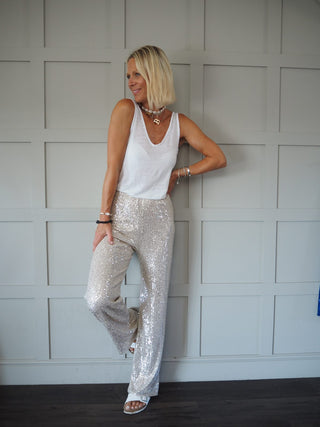 Festival Party Wide Leg Sequin Trousers - Green