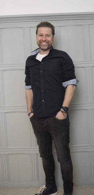 Men's Cotton Striped Collar and Cuff Shirt - Navy Blue