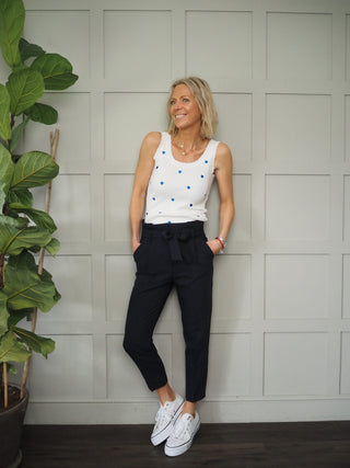 Bitsi Vest Top- Cream with Blue Heart