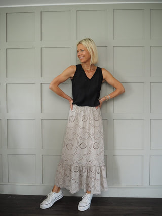 Sarah Silk Mix Vest Top - Black