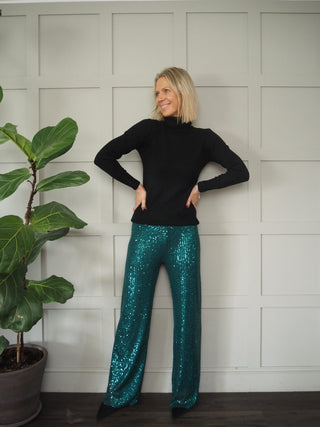 Festival Party Wide Leg Sequin Trousers - Green