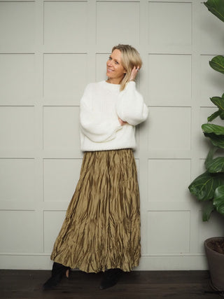 Houla Round Neck Jumper with Ribbing Detail - Black, Ecru and Khaki